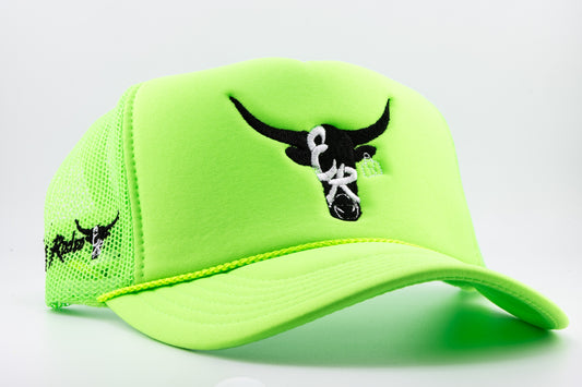 NEON GREEN STEER HEAD LOGO TRUCKER HAT