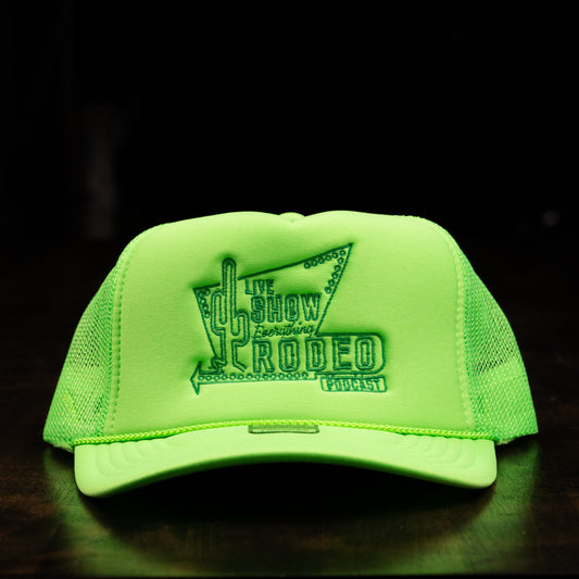 NEON GREEN MONOCHROME MOTEL SIGN TRUCKER HAT