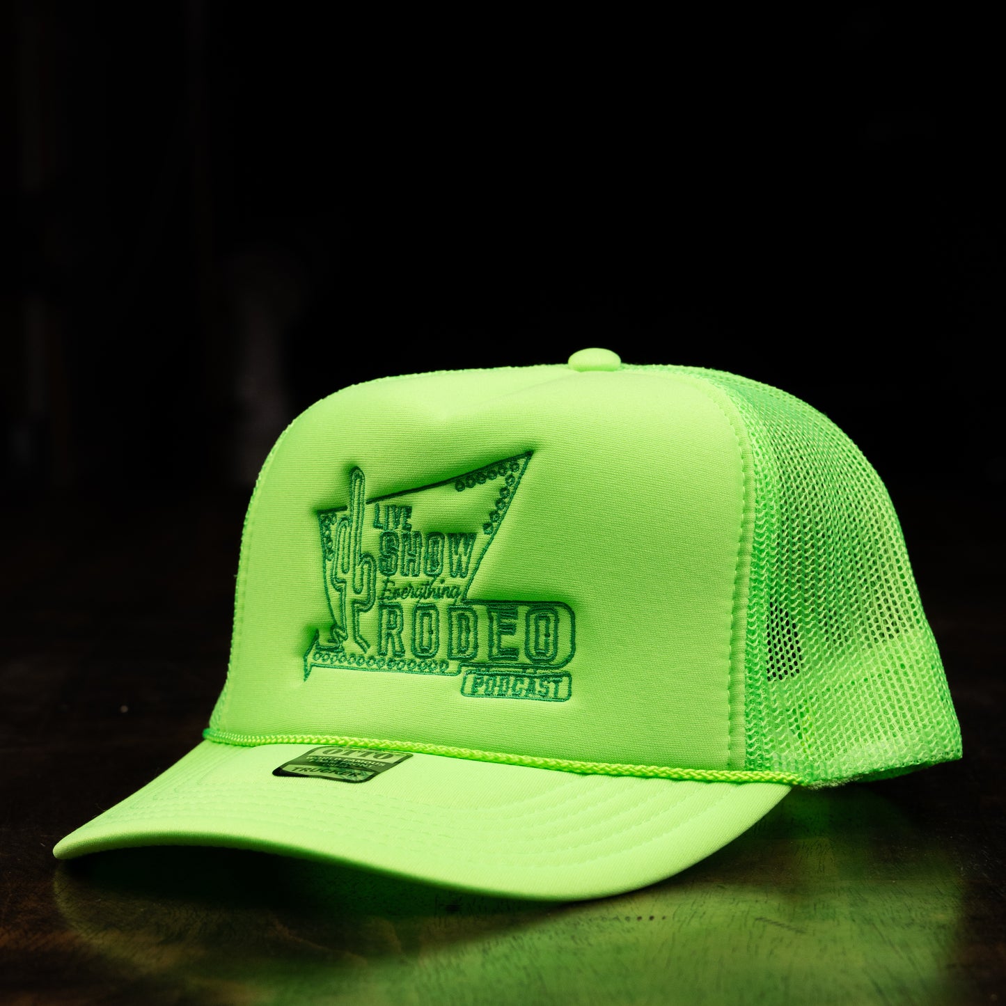 NEON GREEN MONOCHROME MOTEL SIGN TRUCKER HAT