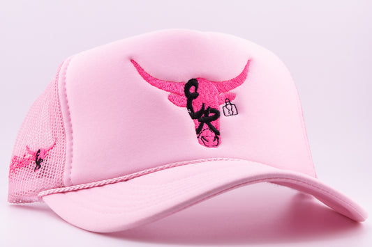 PINK MONOCHROME STEER HEAD LOGO TRUCKER HAT