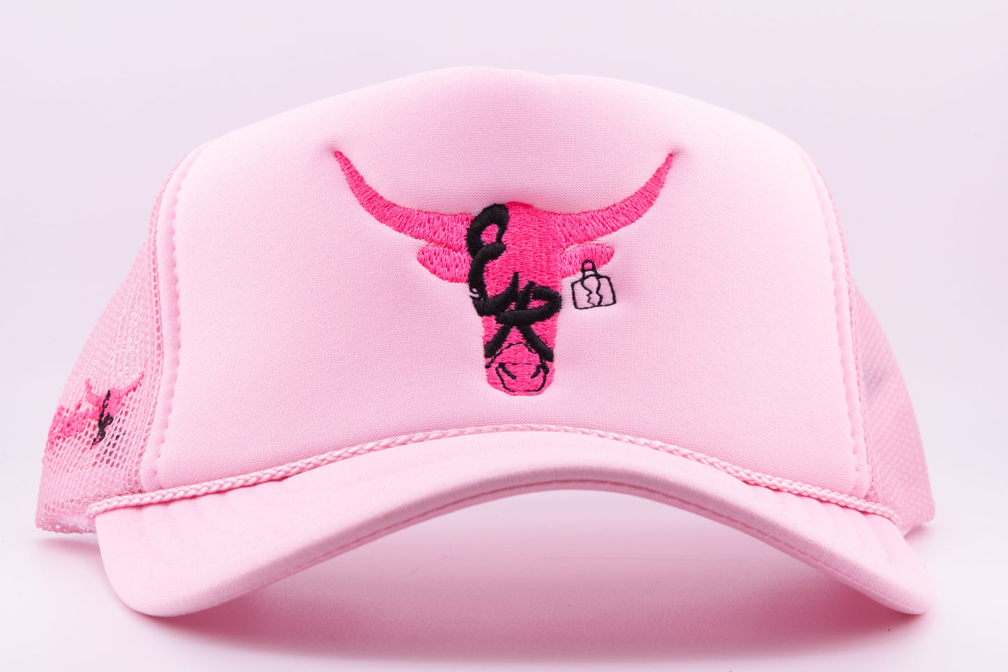 PINK MONOCHROME STEER HEAD LOGO TRUCKER HAT